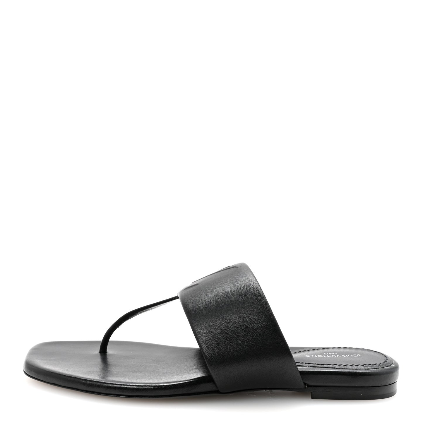 Lambskin Embossed Monogram Drapy Flat Thong Sandal 37.5 Black