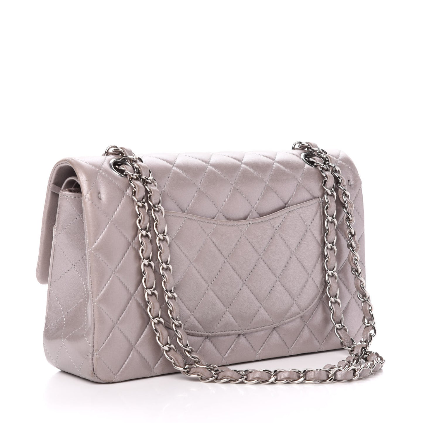 Metallic Lambskin Quilted Medium Double Flap Pink
