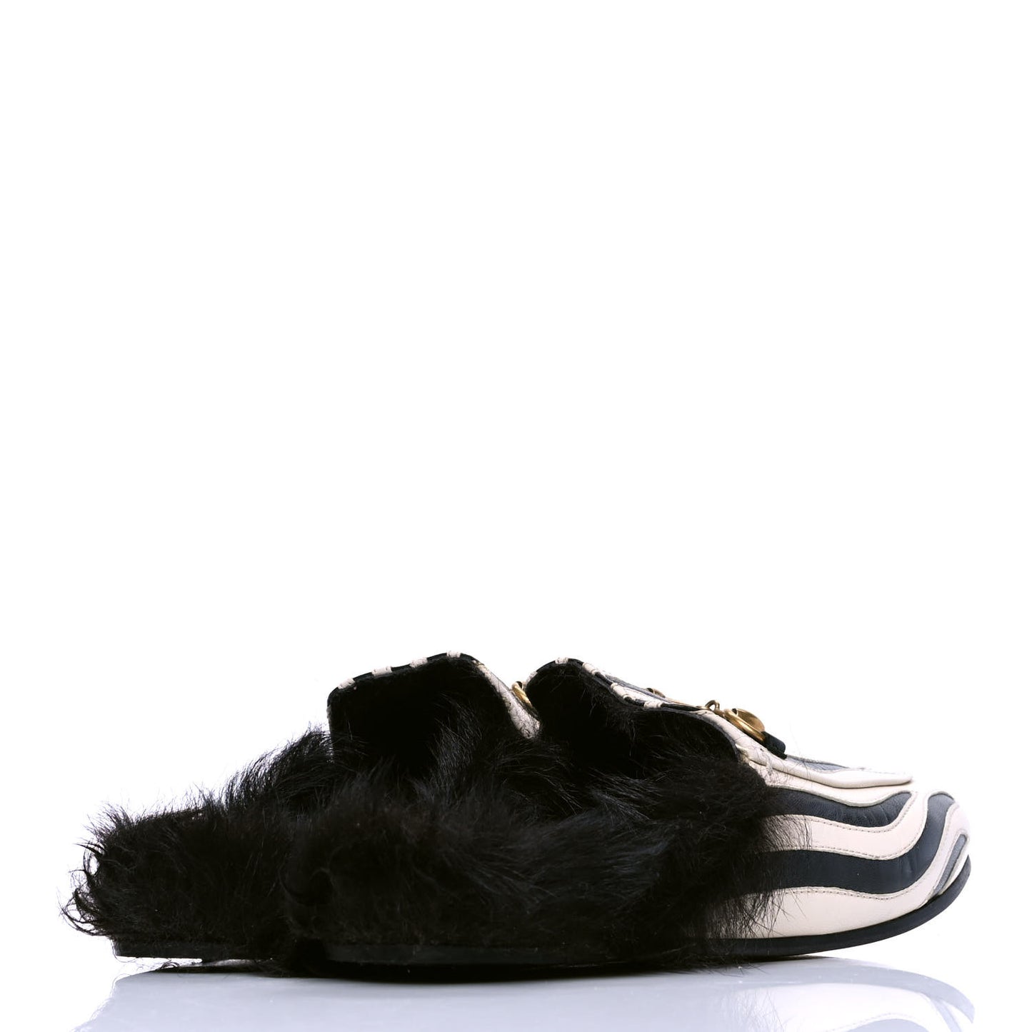 Malaga Kid Fur Zebra Inlay Womens Princetown Slippers 36.5 Mystic White Black
