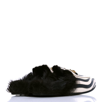 Gucci Malaga Kid Fur Zebra Inlay Womens Princetown Slippers 36.5 Mystic White Black 3 of 4