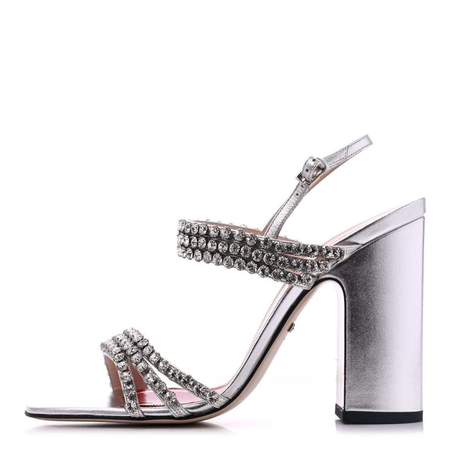 Nappa Silk Crystal Bertie High Heel Sandals 39.5 Argento