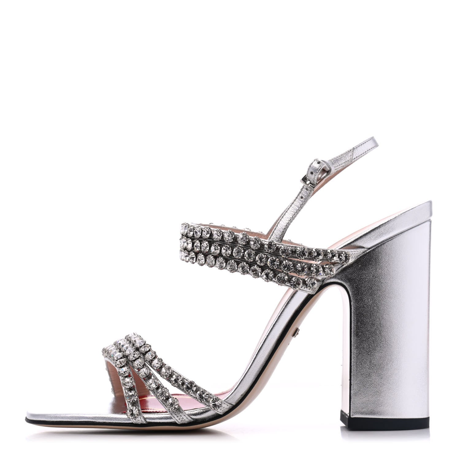 Gucci Nappa Silk Crystal Bertie High Heel Sandals 39.5 Argento 1 of 15