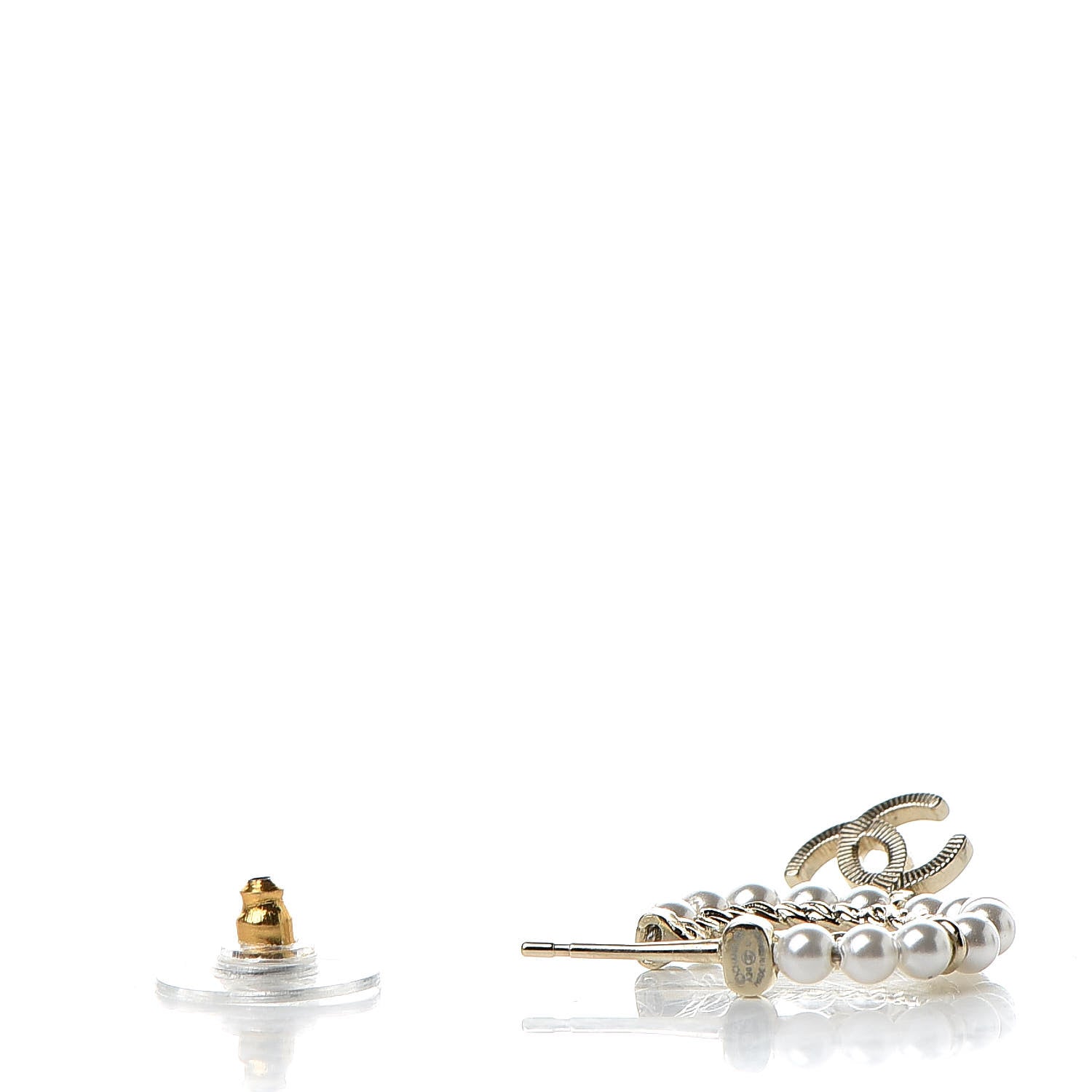 Chanel Pearl Charms CC Hoop Earrings Gold 3 of 5