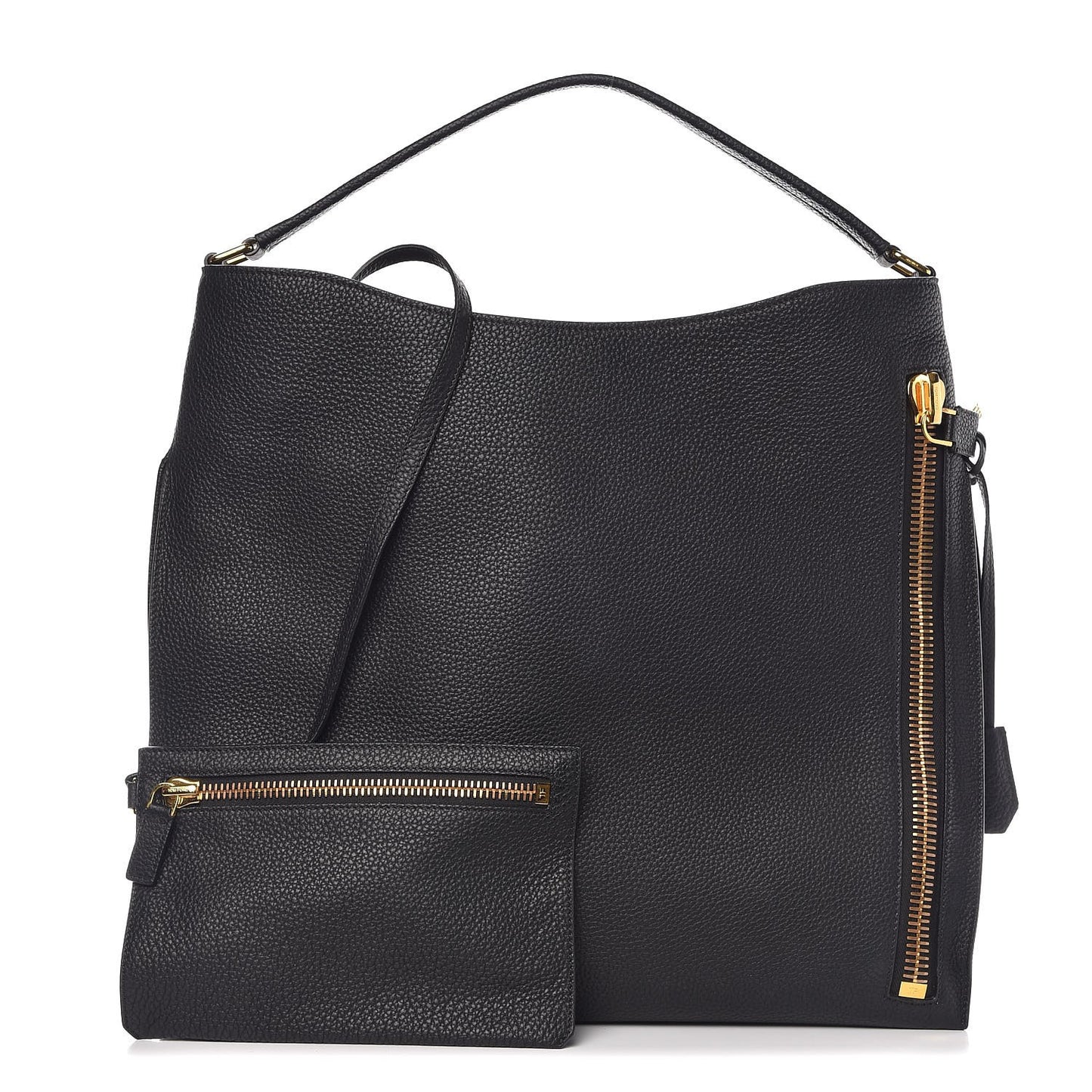 Pebbled Calfskin Large Alix Padlock Zip Hobo Bag Black