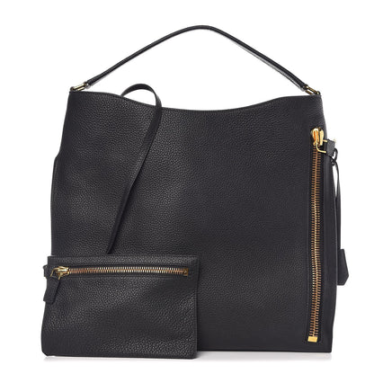 Tom Ford Pebbled Calfskin Large Alix Padlock Zip Hobo Bag Black 1 of 7