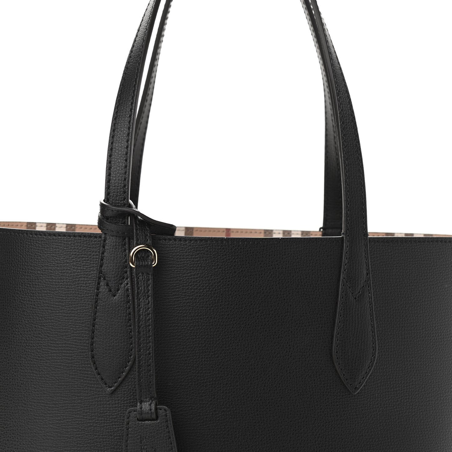 Grainy Calfskin Haymarket Check Small Reversible Tote Black