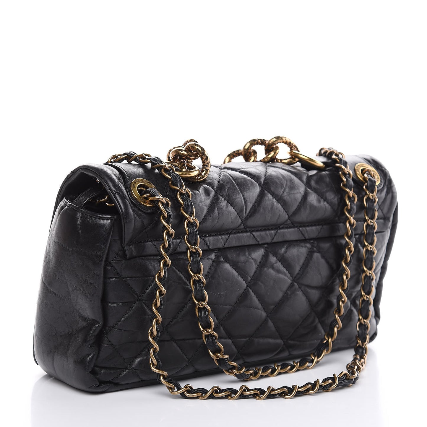 Aged Calfskin Quilted Small Pondichery Flap Black