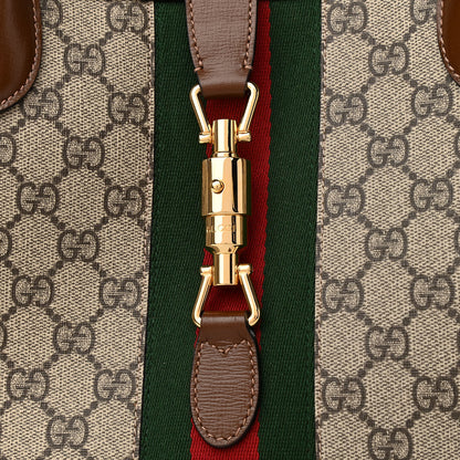 Gucci GG Supreme Monogram Azalea Calfskin Web Large Jackie 1961 Tote Beige Ebony Brown Sugar 10 of 10