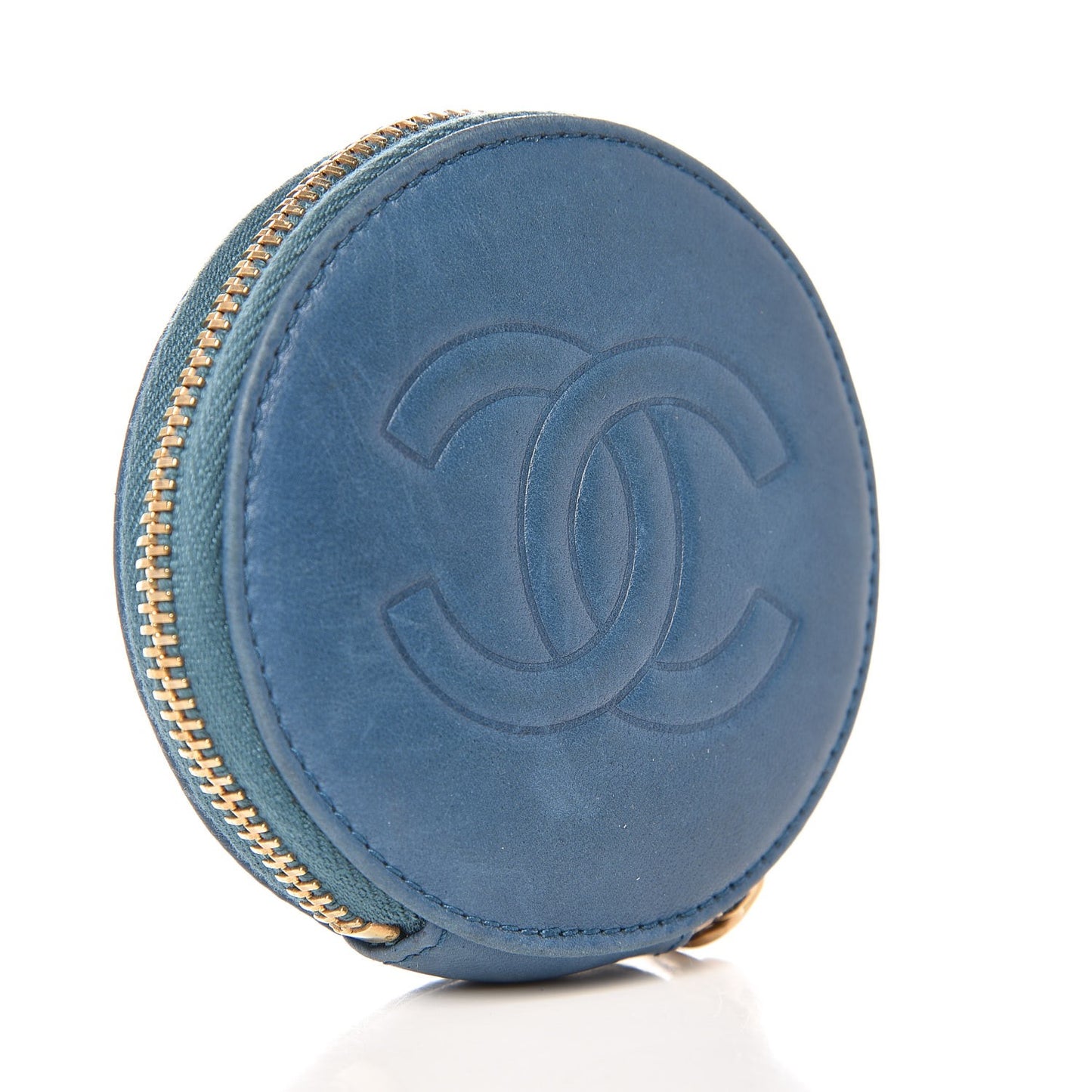 Lambskin Camellia Round CC Coin Purse Blue