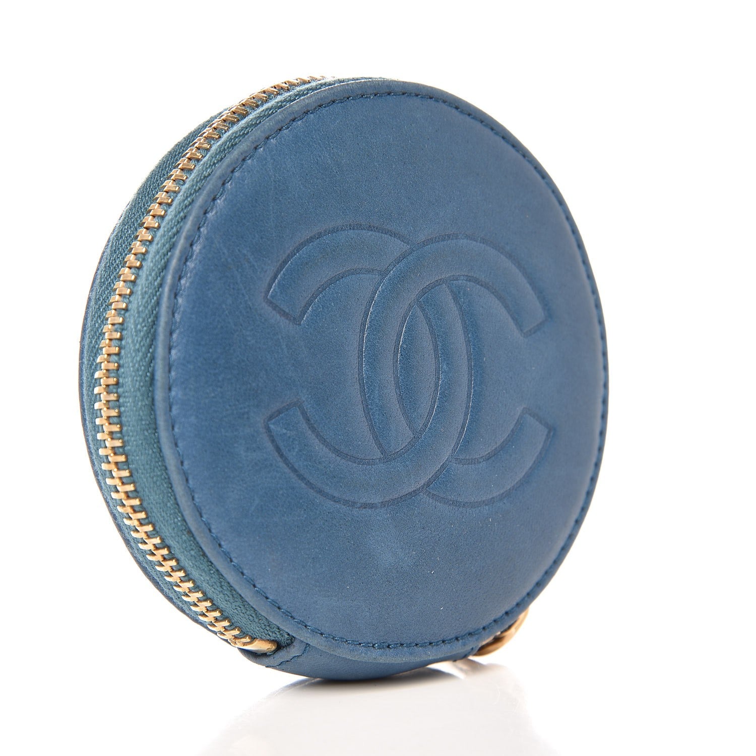 Chanel Lambskin Camellia Round CC Coin Purse Blue 3 of 7