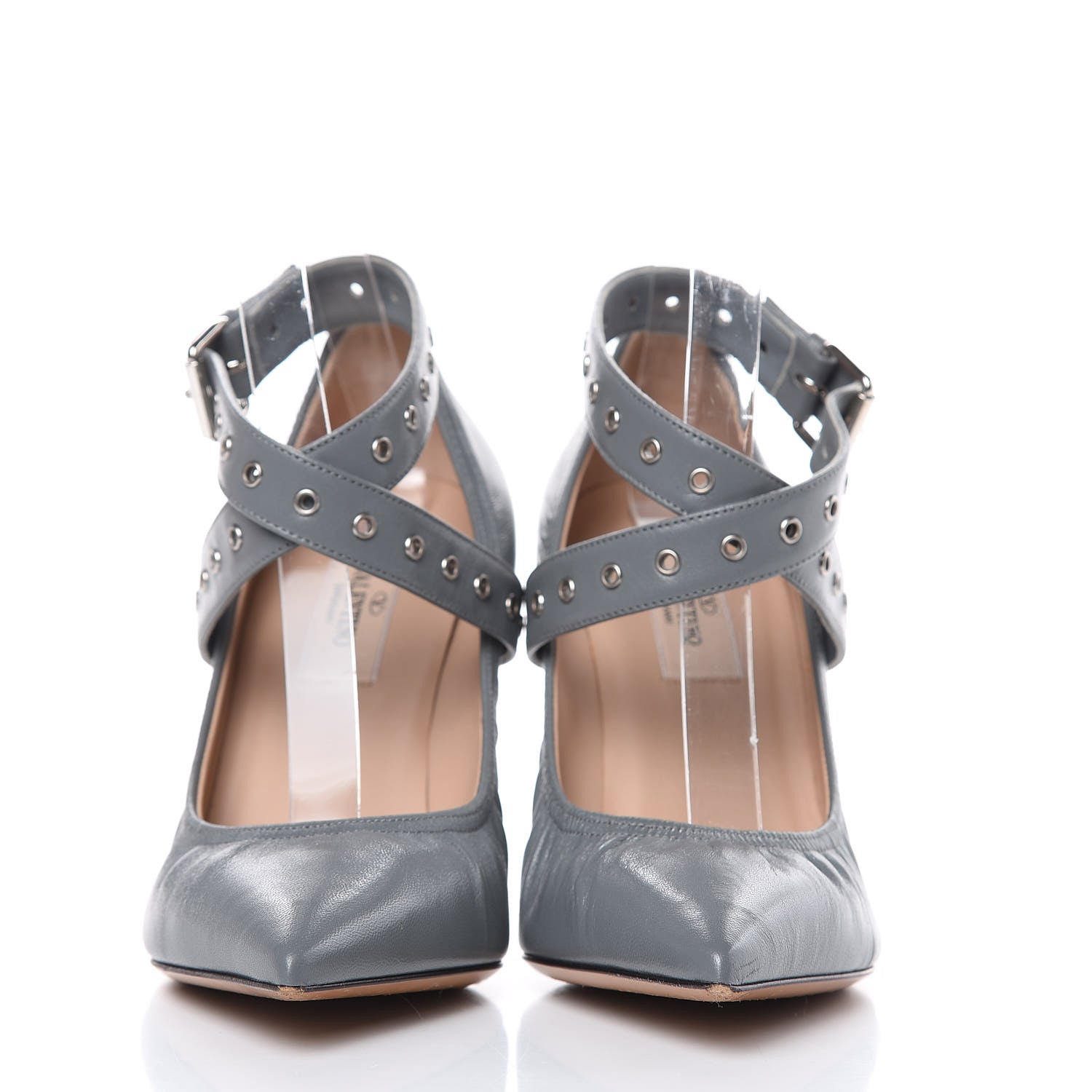 Valentino Garavani Nappa Love Latch Cross Strap 100mm Pumps 37.5 Light Stone 2 of 9