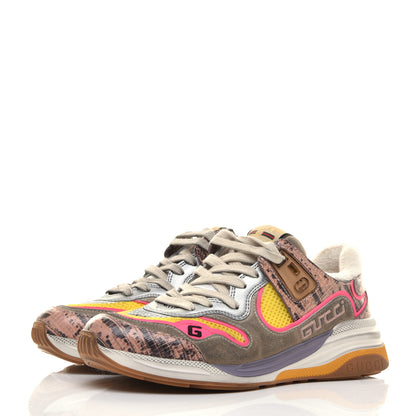 Gucci Suede Calfskin Tejus Printed Womens Ultrapace Sneakers 36.5 Pink Silver Oatmeal Yolk 3 of 7