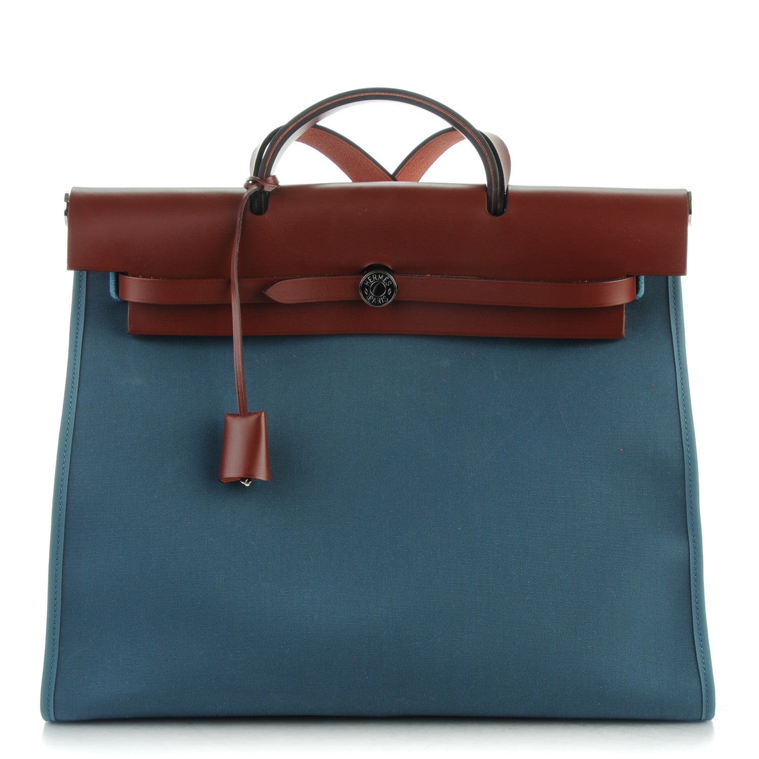 Hermes Toile Vache Hunter Herbag Zip 39 GM Bleu Orage Rouge H 1 of 8