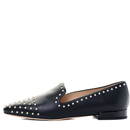 Jimmy Choo Nappa Pearl Studded Jaida Flat Loafer 40 Black 1 of 7