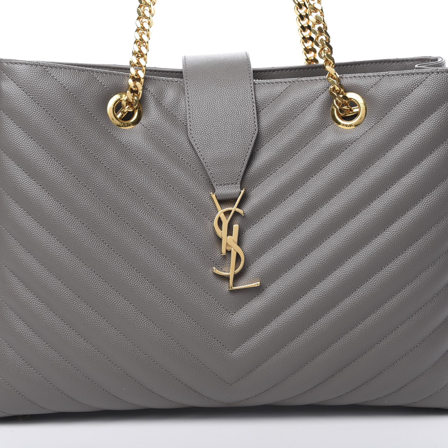 Saint Laurent Grain De Poudre Matelasse Chevron Monogram Shopping Bag Fog 7 of 10