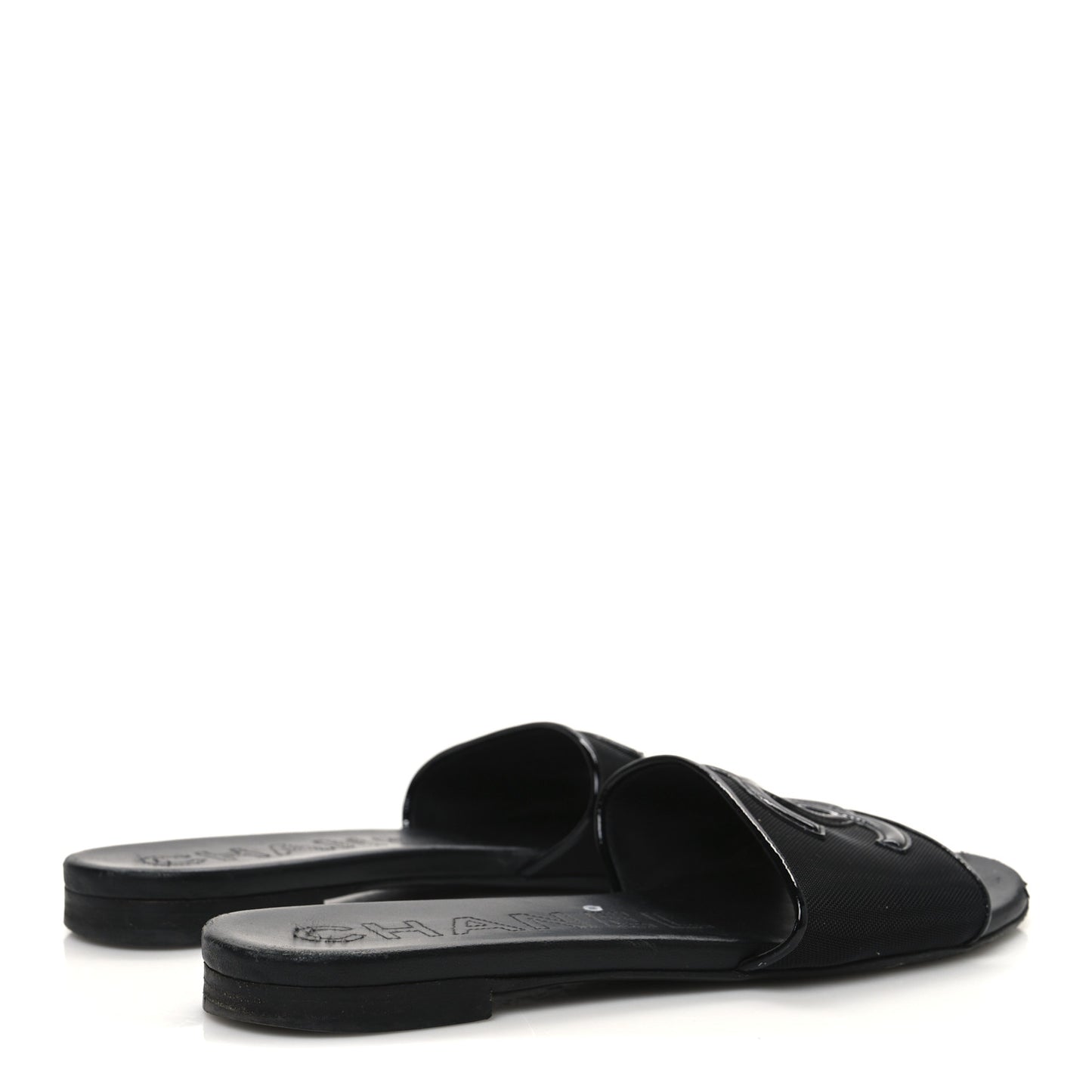 Mesh Patent Calfskin CC Mules 36.5 Black