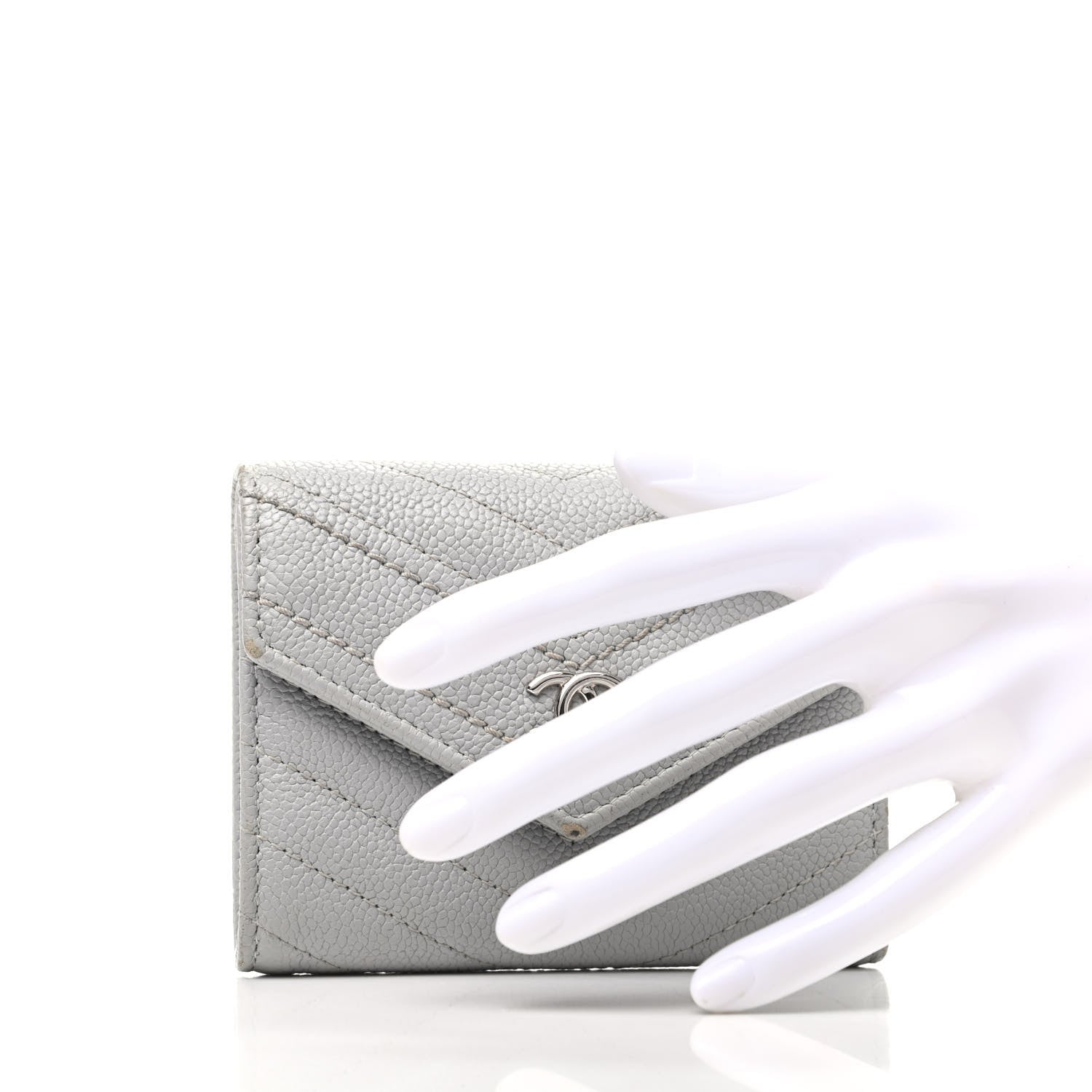Chanel Caviar Chevron Quilted Card Holder Flap Wallet Grey 2 of 11