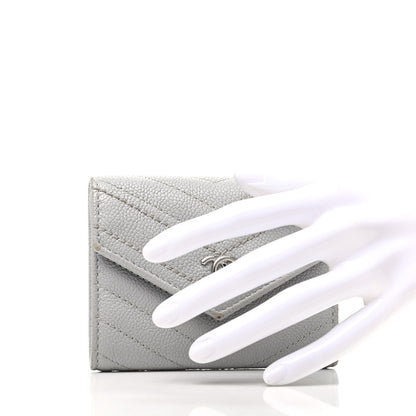 Chanel Caviar Chevron Quilted Card Holder Flap Wallet Grey 2 of 11