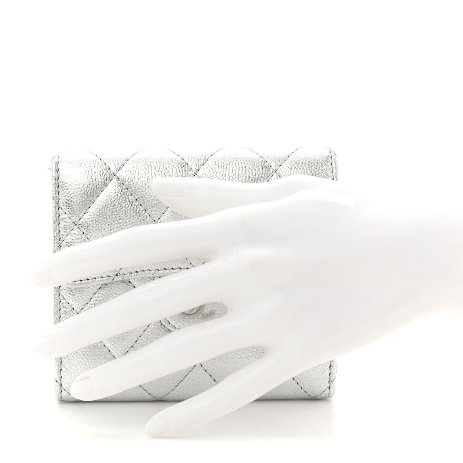 Chanel Metallic Caviar Quilted Compact Flap Wallet Silver 1842146