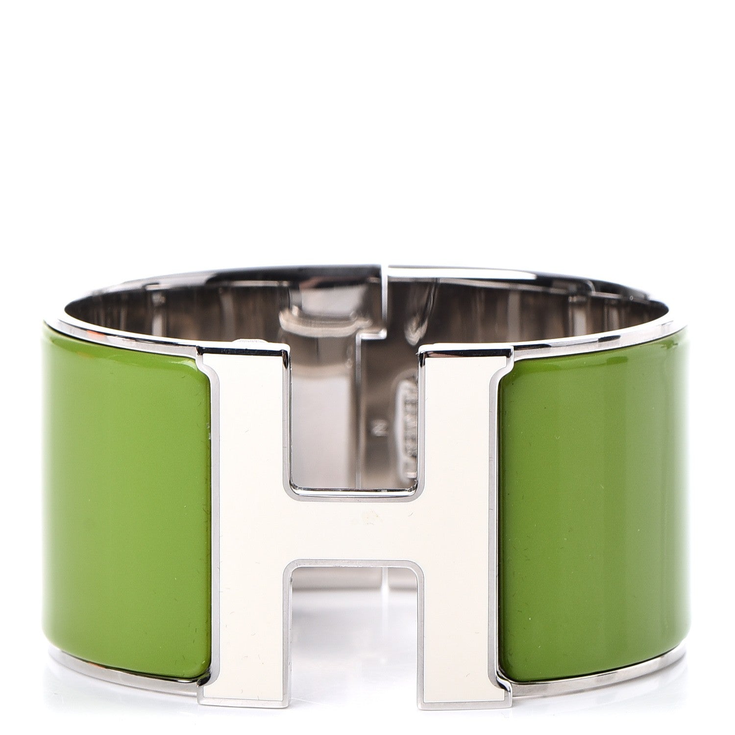 Hermes Enamel Extra Wide Clic Clac H Bracelet GM Vert Anis White 1 of 5