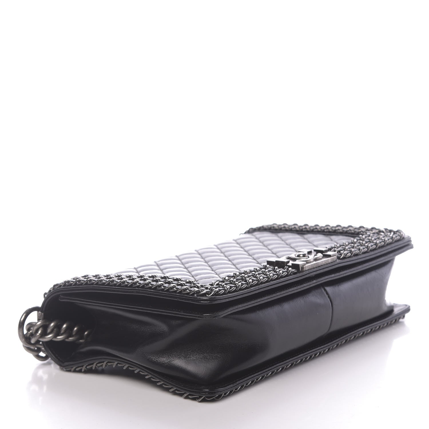 Chanel Glazed Calfskin Quilted New Medium Boy Chained Flap Black 4 of 10
