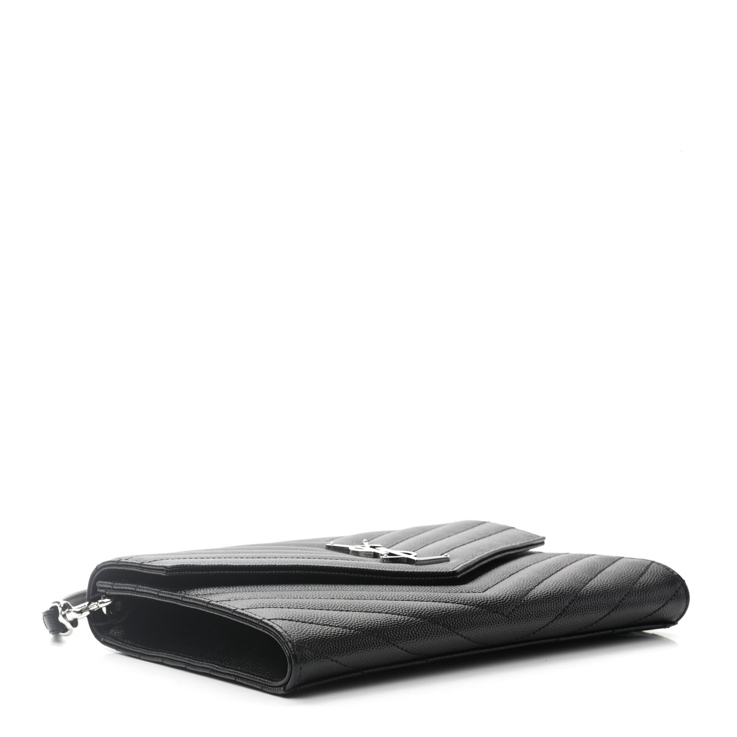 Grain De Poudre Matelasse Chevron Monogram Envelope Clutch Black