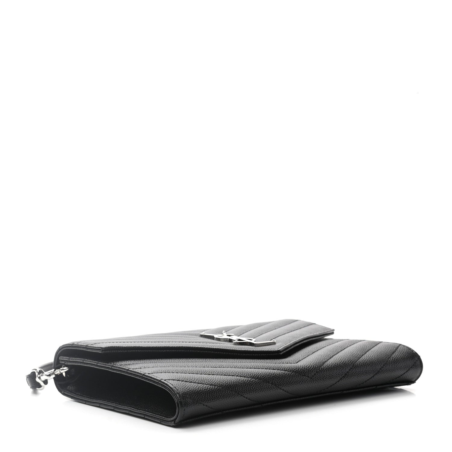Saint Laurent Grain De Poudre Matelasse Chevron Monogram Envelope Clutch Black 4 of 7