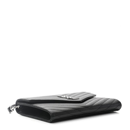 Saint Laurent Grain De Poudre Matelasse Chevron Monogram Envelope Clutch Black 4 of 7