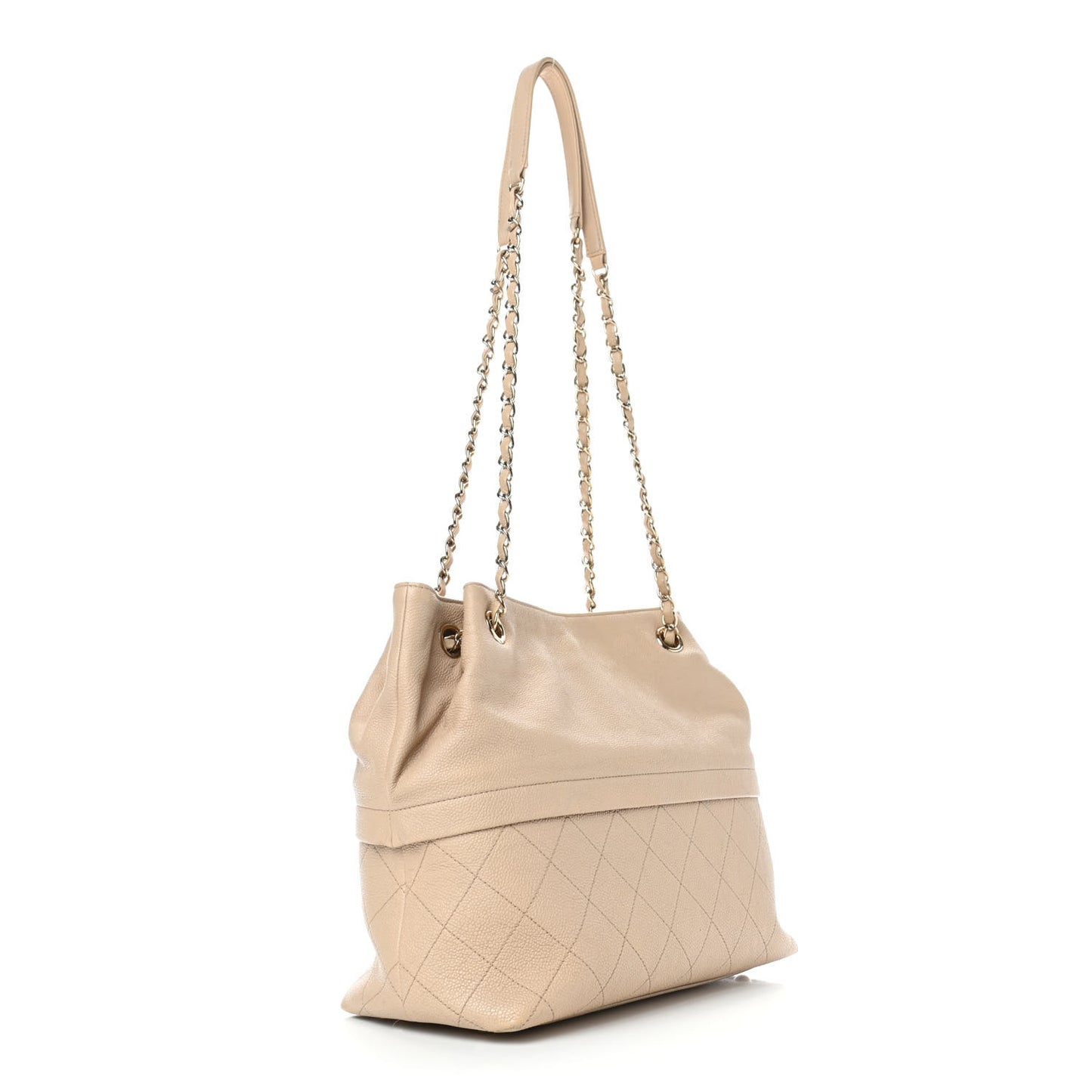 Caviar Stitched Shopping Tote Beige