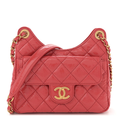 Chanel Shiny Crumpled Calfskin Quilted Small Wavy CC Hobo Red 1 of 10