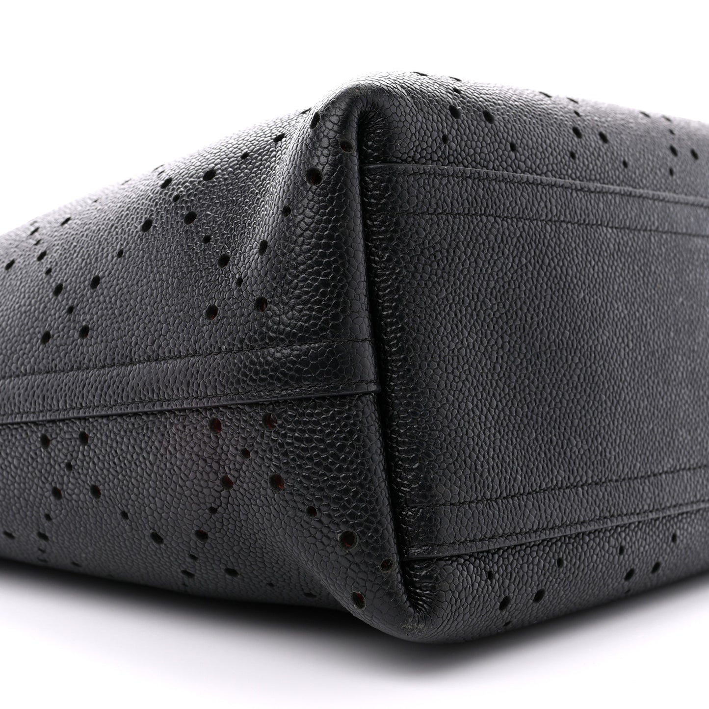 Perforated Grained Calfskin Small Shopping Tote Black