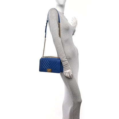 Chanel Lambskin Chevron Quilted Medium Boy Flap Blue 2 of 11