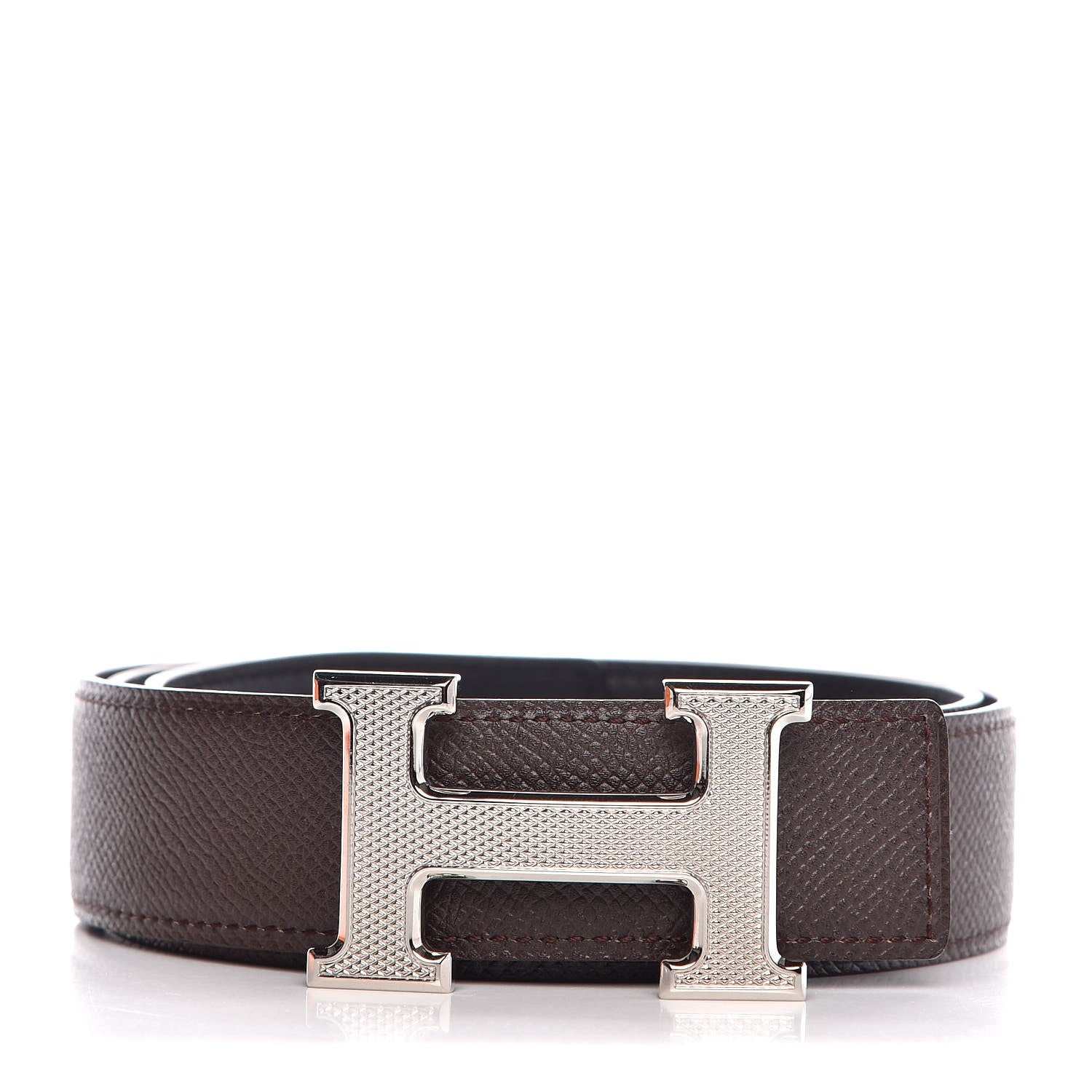 Hermes Epsom Swift 32mm Guilloche H Belt 85 Chocolate Black 1 of 6