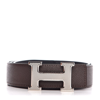 Hermes Epsom Swift 32mm Guilloche H Belt 85 Chocolate Black 1 of 6