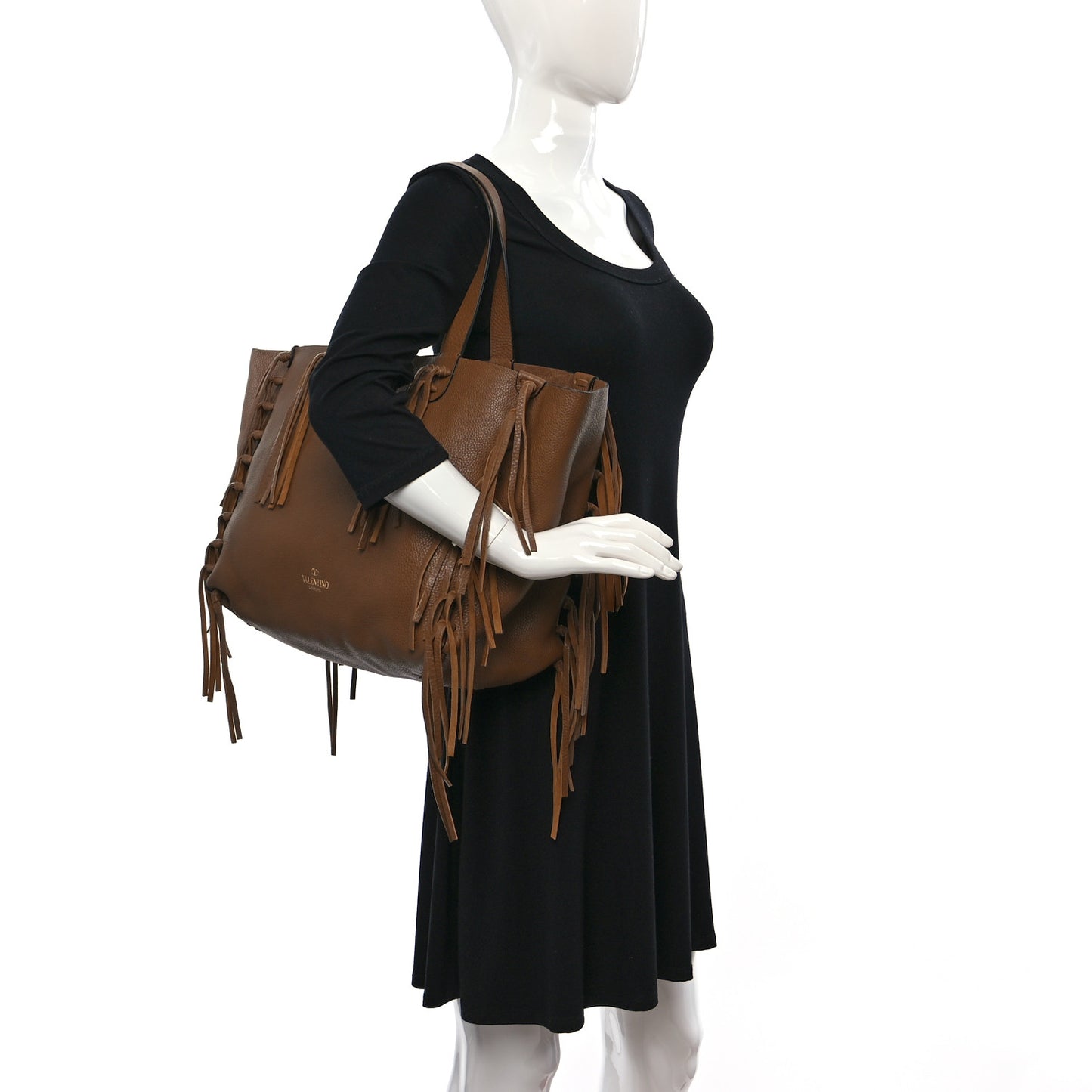 Grained Calfskin C-Rockee Fringe Tote Light Cuir