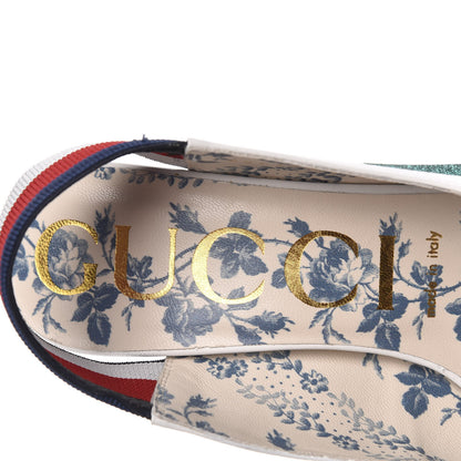 Gucci Calfskin Glitter Web High Heel Slingback Pumps 37.5 White 8 of 11