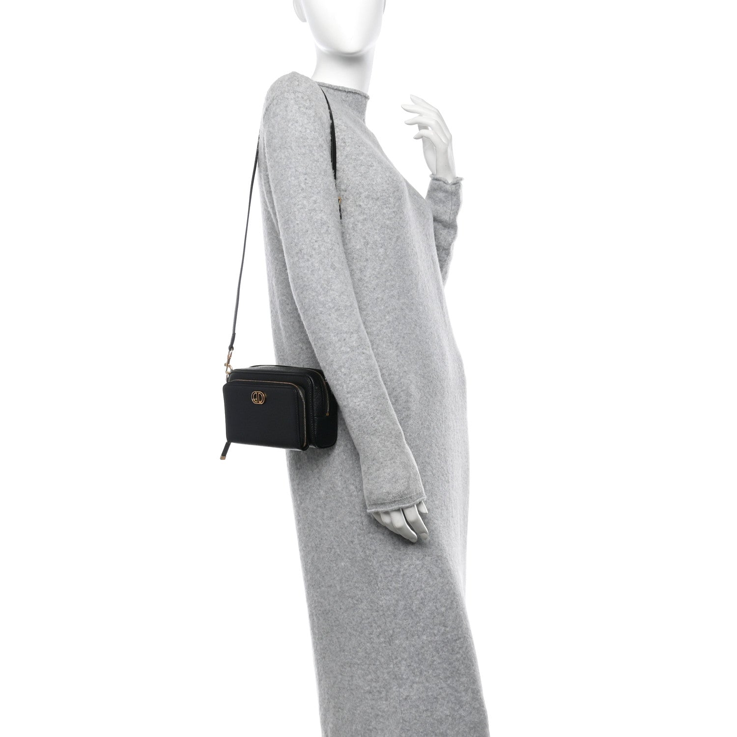 Christian Dior Grained Calfskin Caro Double Pouch Black 2 of 10