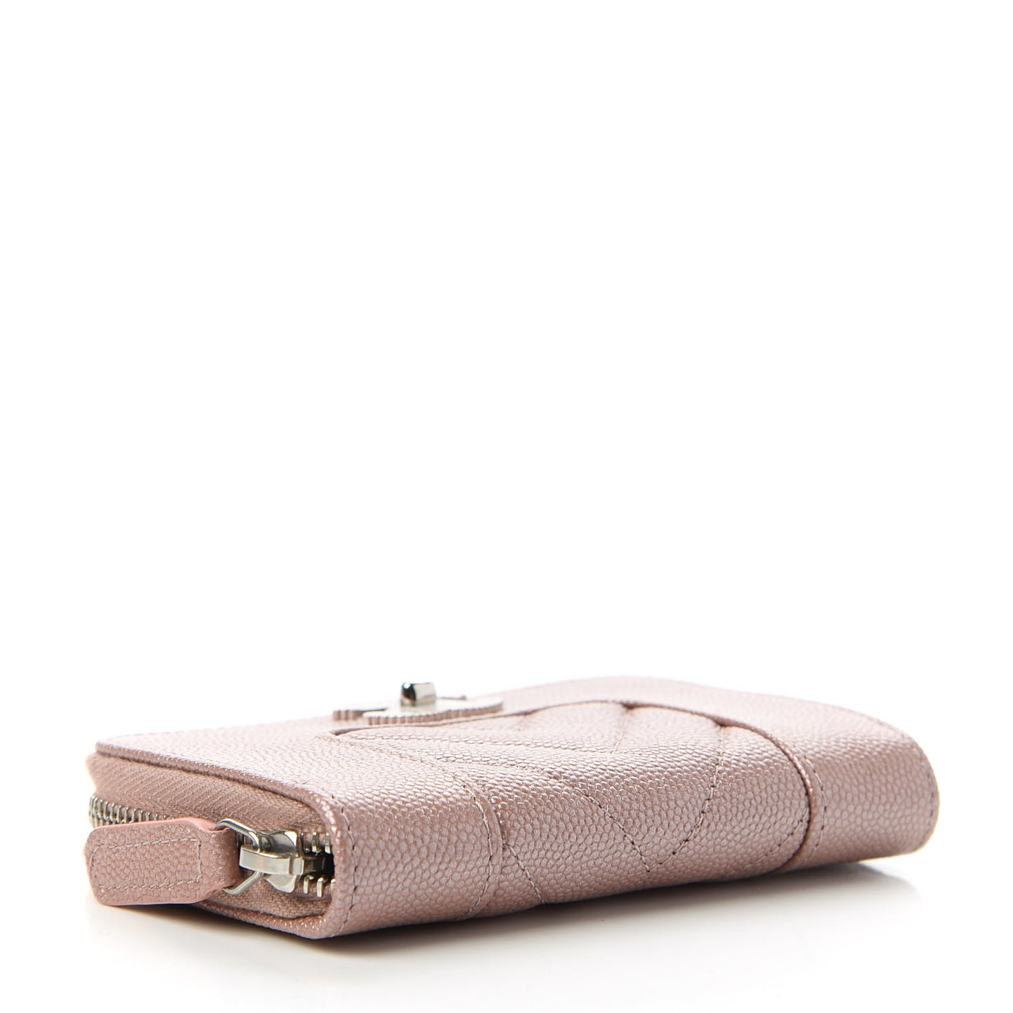 Metallic Caviar Chevron Quilted Vintage Mademoiselle Zip Coin Purse Pink
