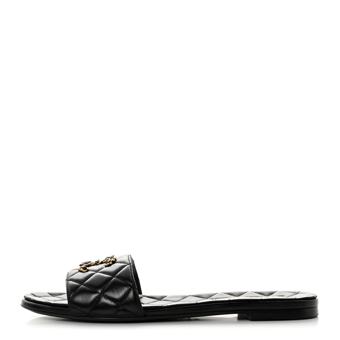Shiny Goatskin Quilted CC Mules Sandals 40 Black