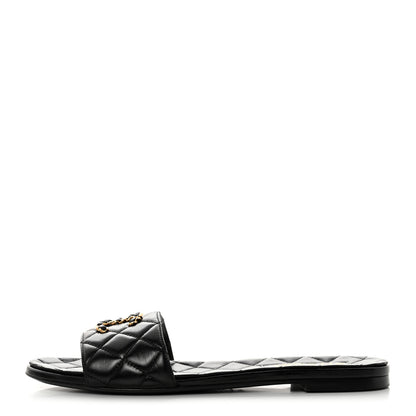 Chanel Shiny Goatskin Quilted CC Mules Sandals 40 Black 1 of 9