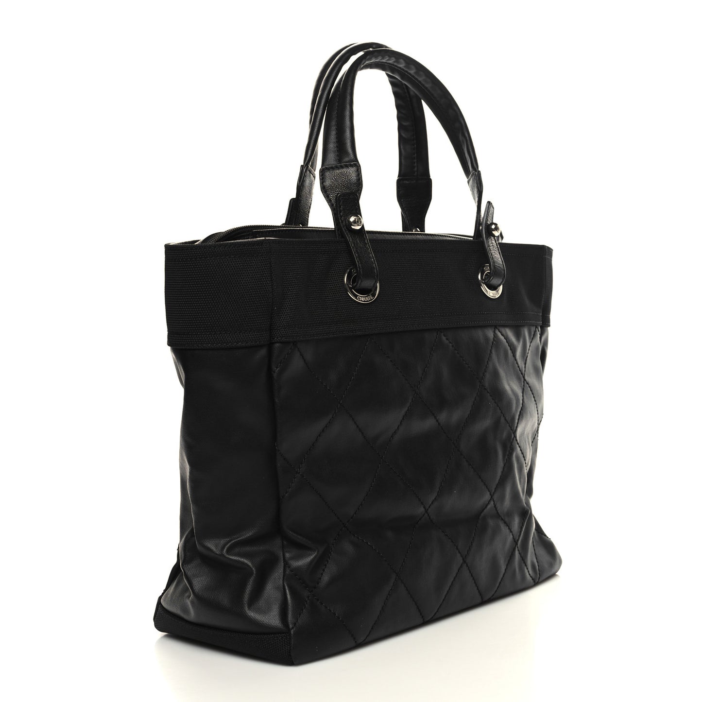 Coated Canvas Quilted Large Paris Biarritz Tote Black