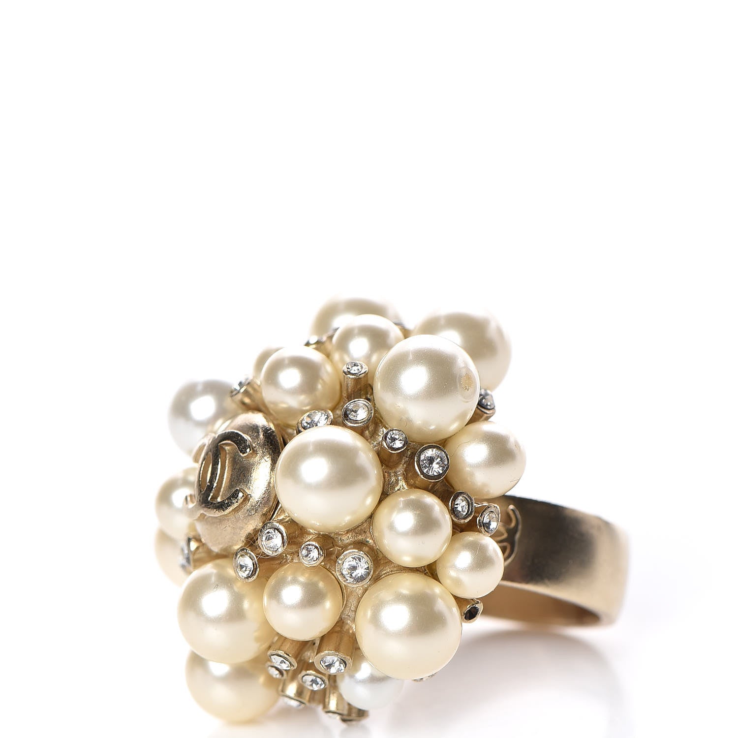 Chanel Crystal Pearl CC Ring 6.5 Gold 3 of 5