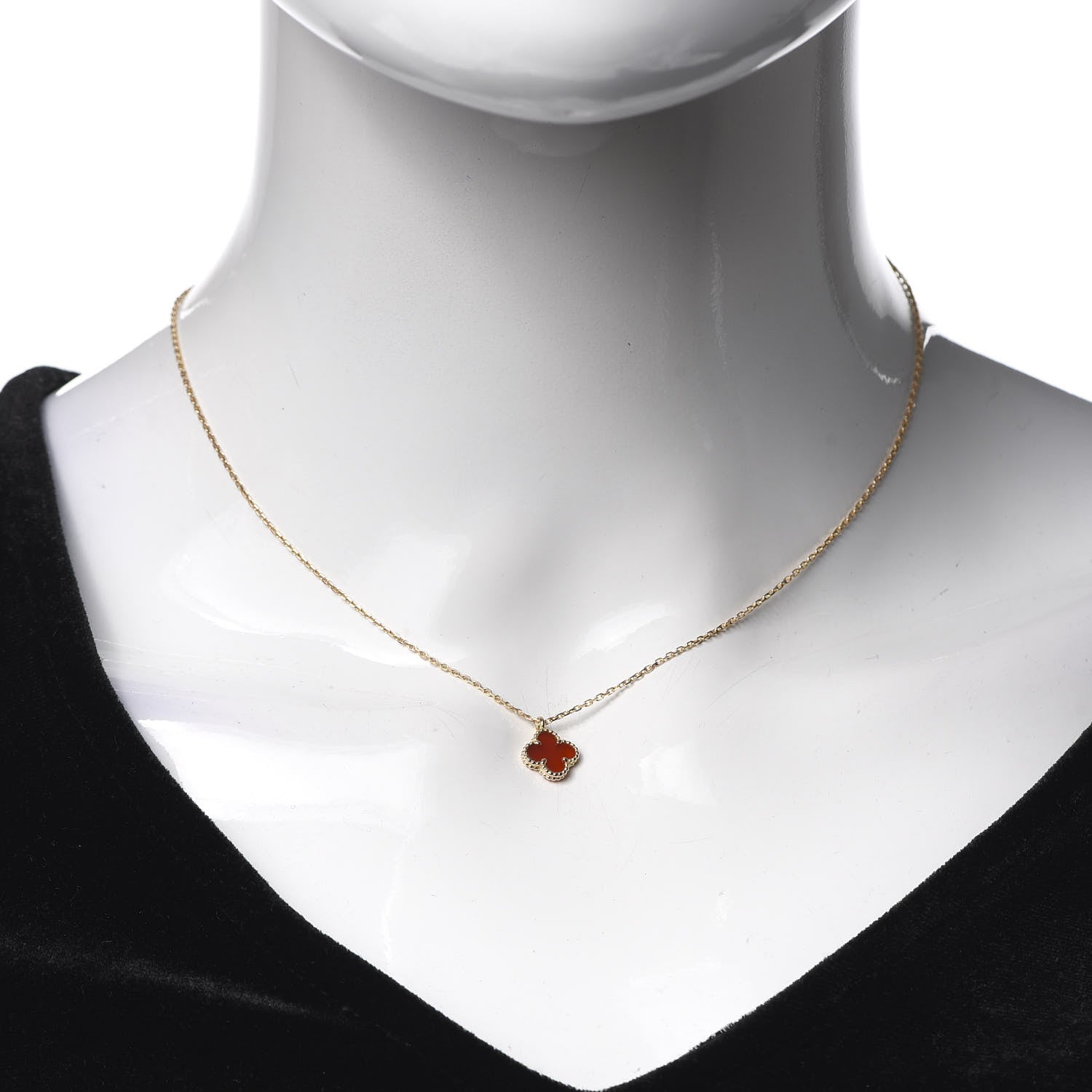 Van Cleef & Arpels 18K Rose Gold Carnelian Sweet Alhambra Pendant Necklace 2 of 6