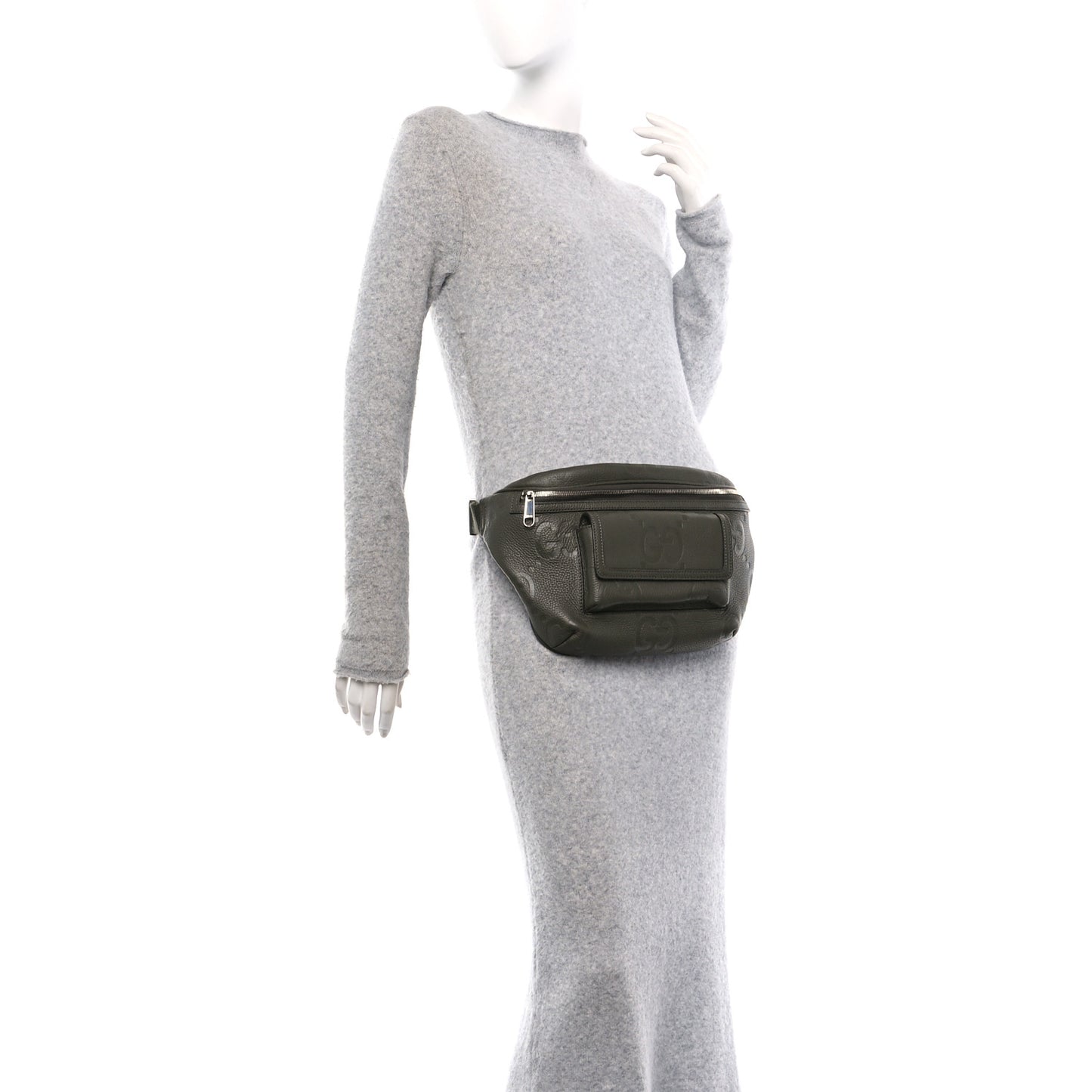 Piuma Calfskin Jumbo GG Embossed Pocket Belt Bag Dark Vintage Olive