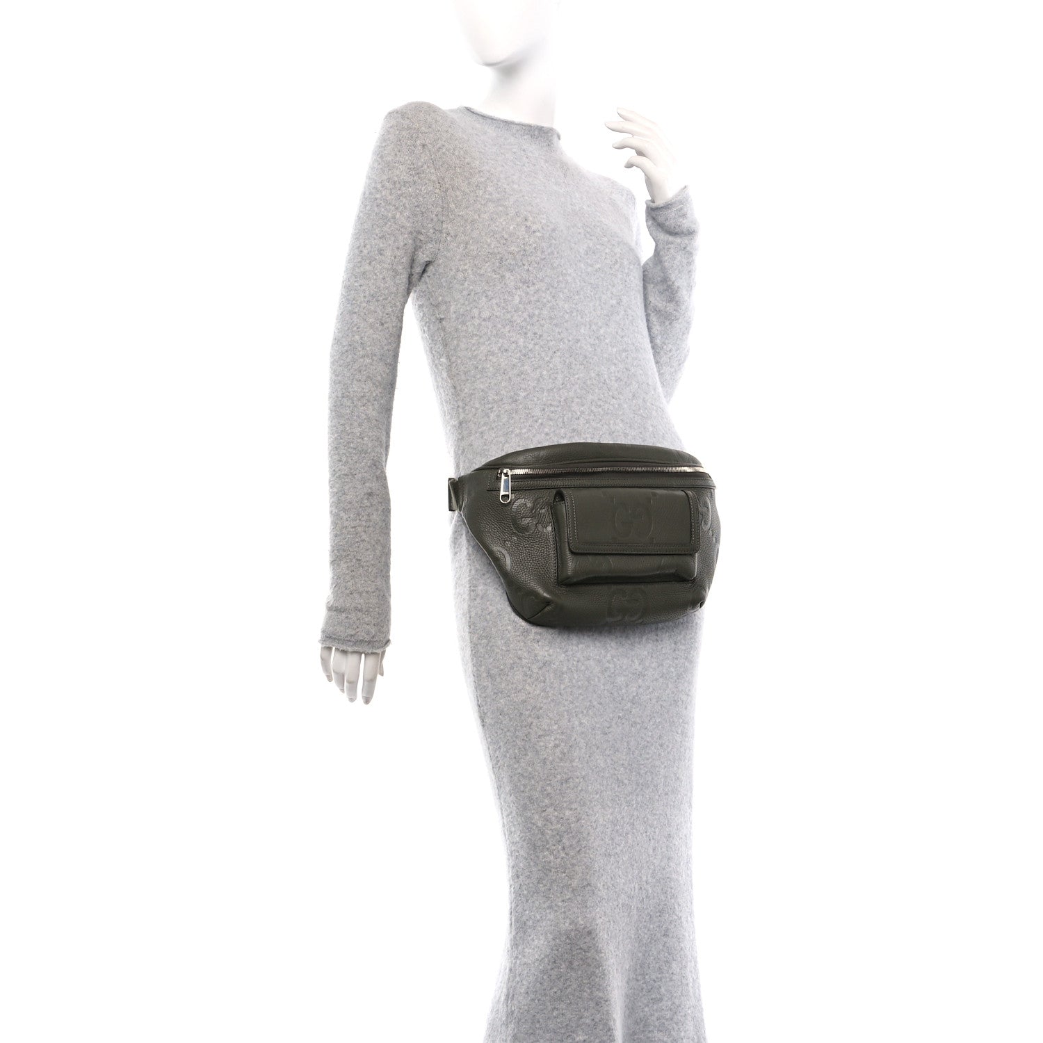Gucci Piuma Calfskin Jumbo GG Embossed Pocket Belt Bag Dark Vintage Olive 2 of 10