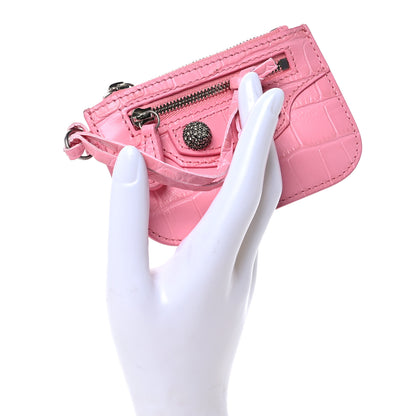 Balenciaga Calfskin Crocodile Embossed Crystal Le Cagole Coin Card Holder Sweet Pink 2 of 7