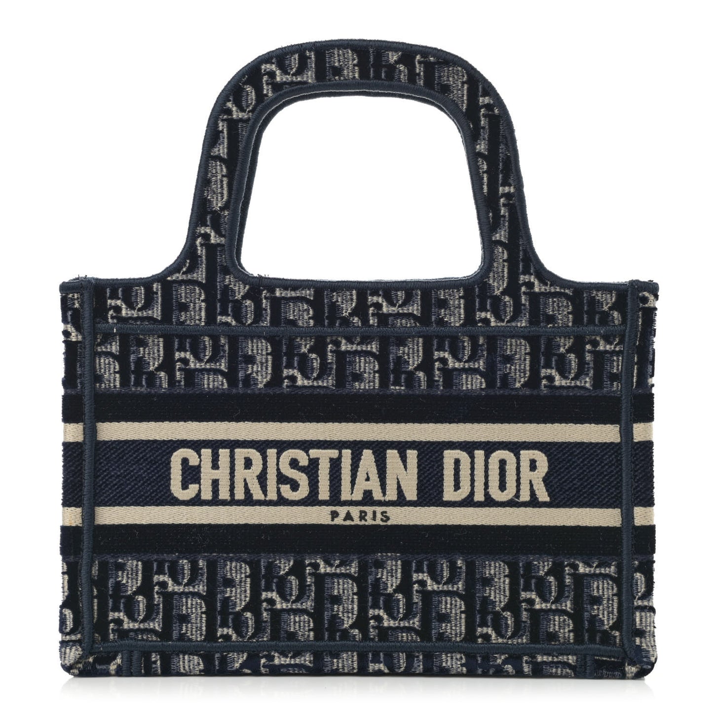 Velvet Oblique Embroidered Mini Book Tote Blue
