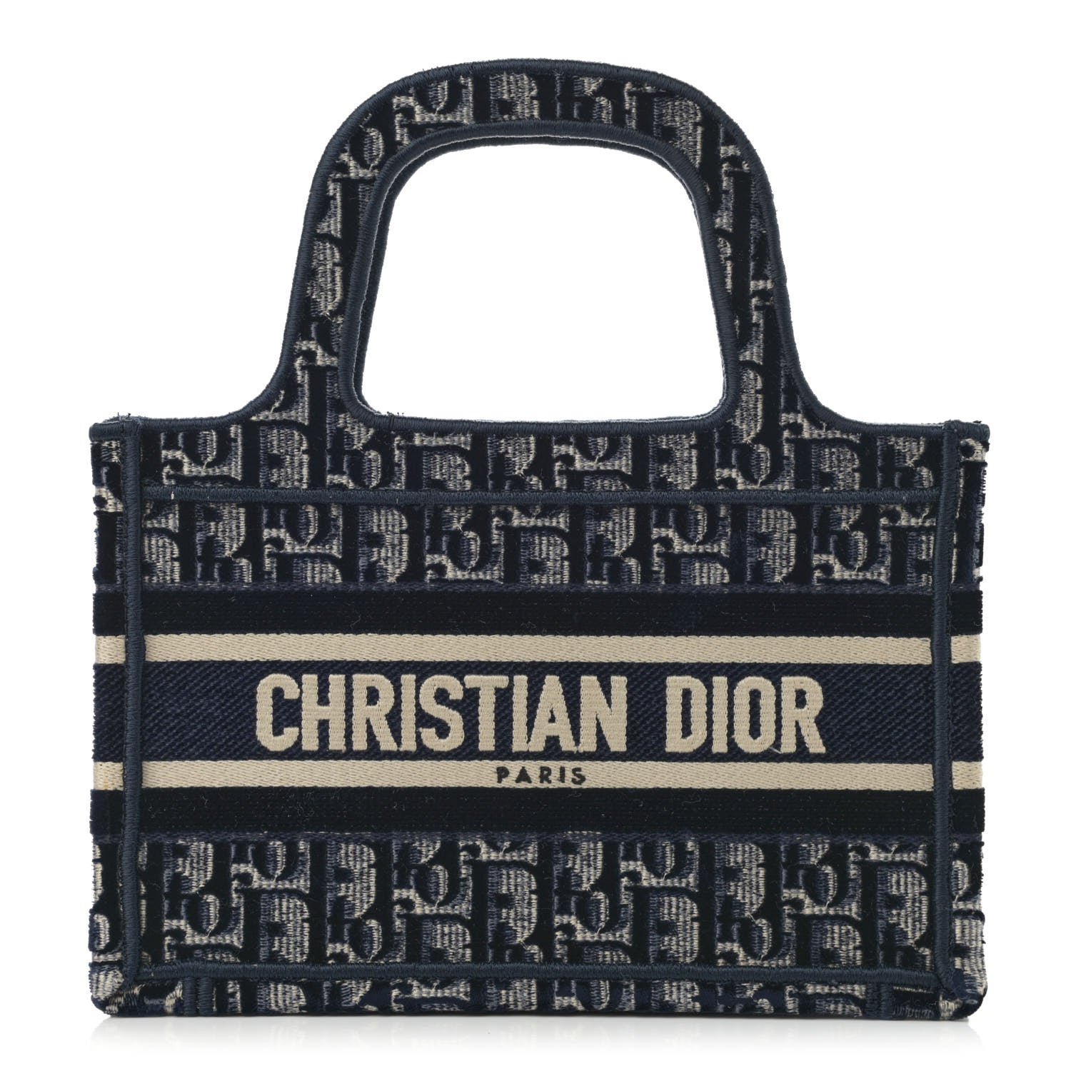 Christian Dior Velvet Oblique Embroidered Mini Book Tote Blue 1 of 11
