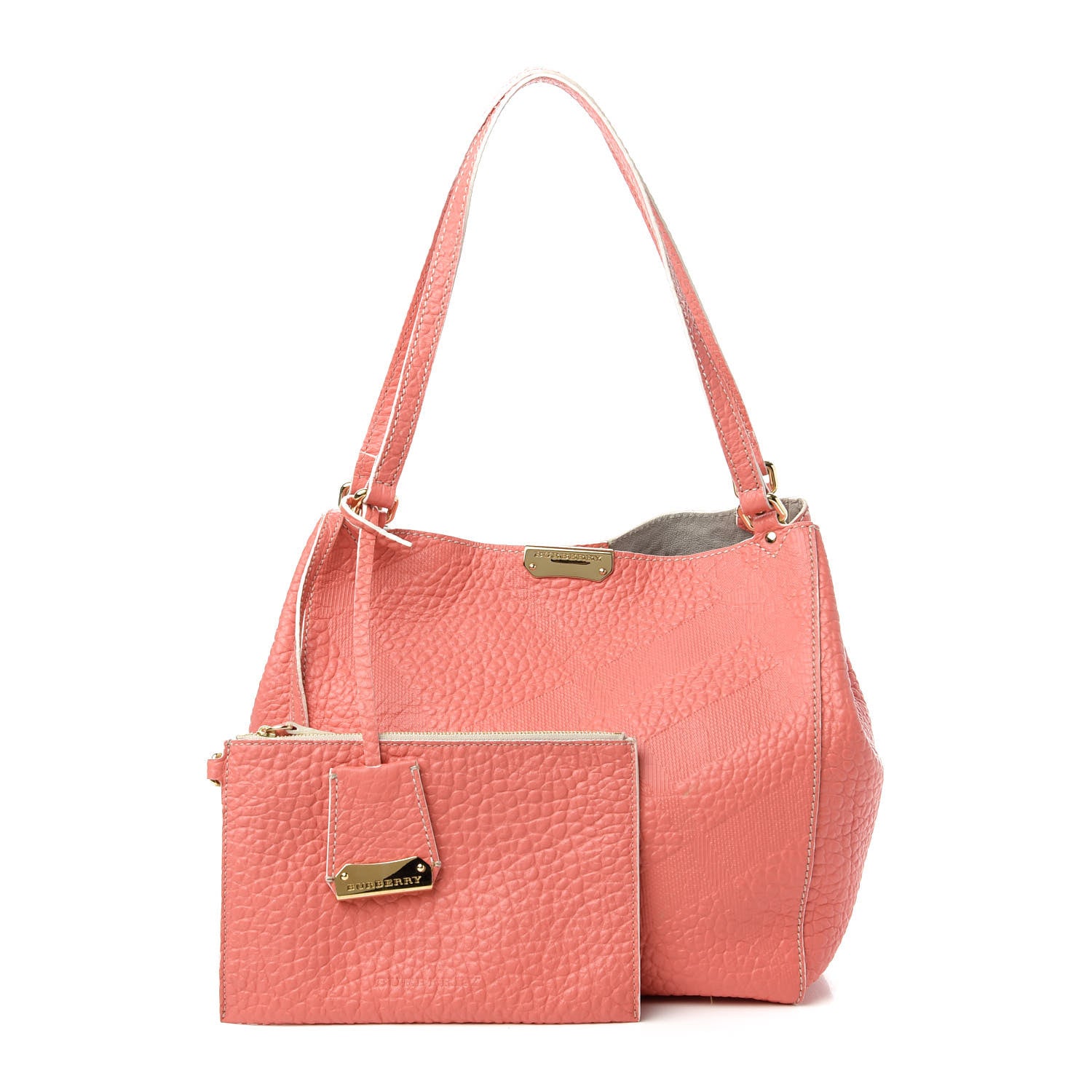Burberry Signature Grain Calfskin Check Embossed Small Canterbury Tote Rose Pink 1 of 10