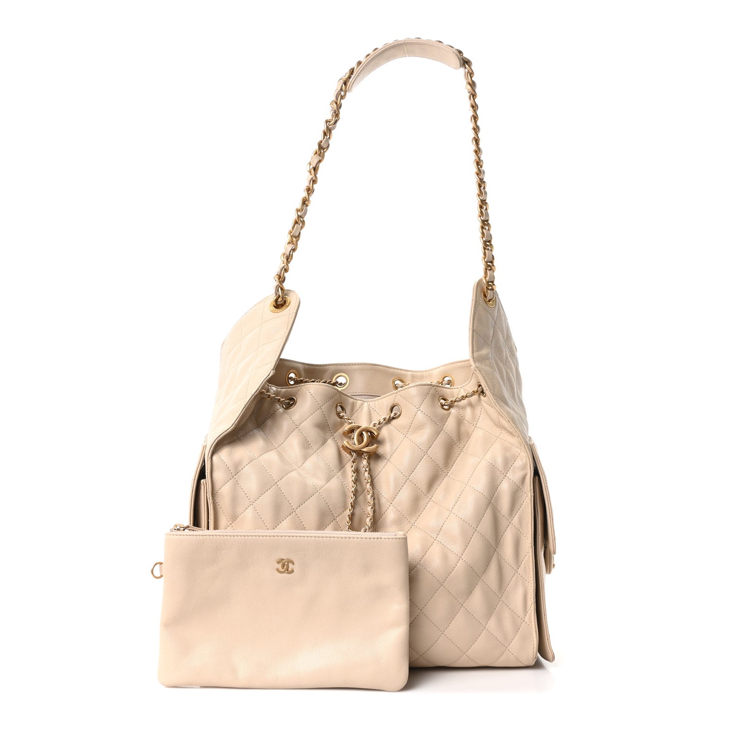 Caviar Quilted Medium Chanel 25 Handbag Beige